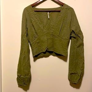 Free People Green balloon sleeve blouse made in India M